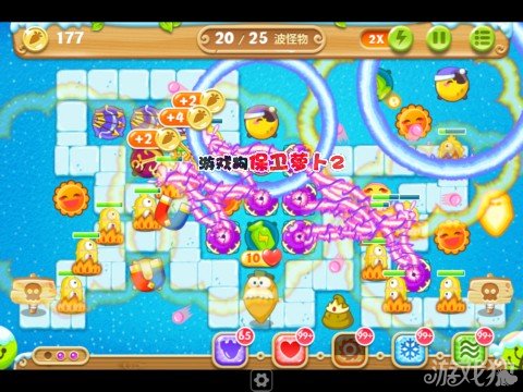 4、到了这时候，这一关布阵图就快完成了，我们目前需要做的就是将关卡中的炮塔都升级至满级，然后有钱就无限建造魔法球炮塔即可通关了。